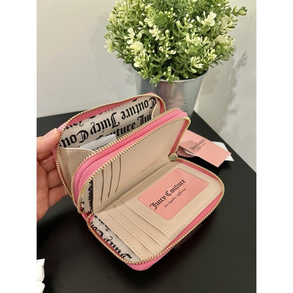 NWT Juicy Couture Miss Juicy Med Double Zip Around Wallet - Pink Lemonade Grid - Picture 4 of 11